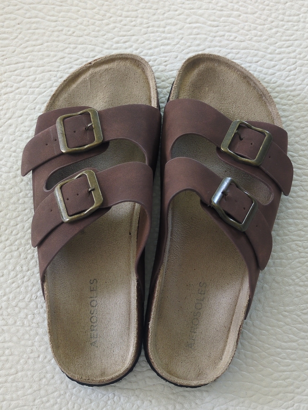 Brown Double-Buckle Slide Sandals Women's Size 5